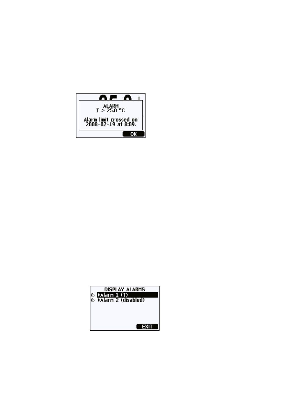 Configuring a display alarm, Figure 44, Display alarm active | Figure 45, Display alarms | Vaisala MMT330 User Manual | Page 74 / 171