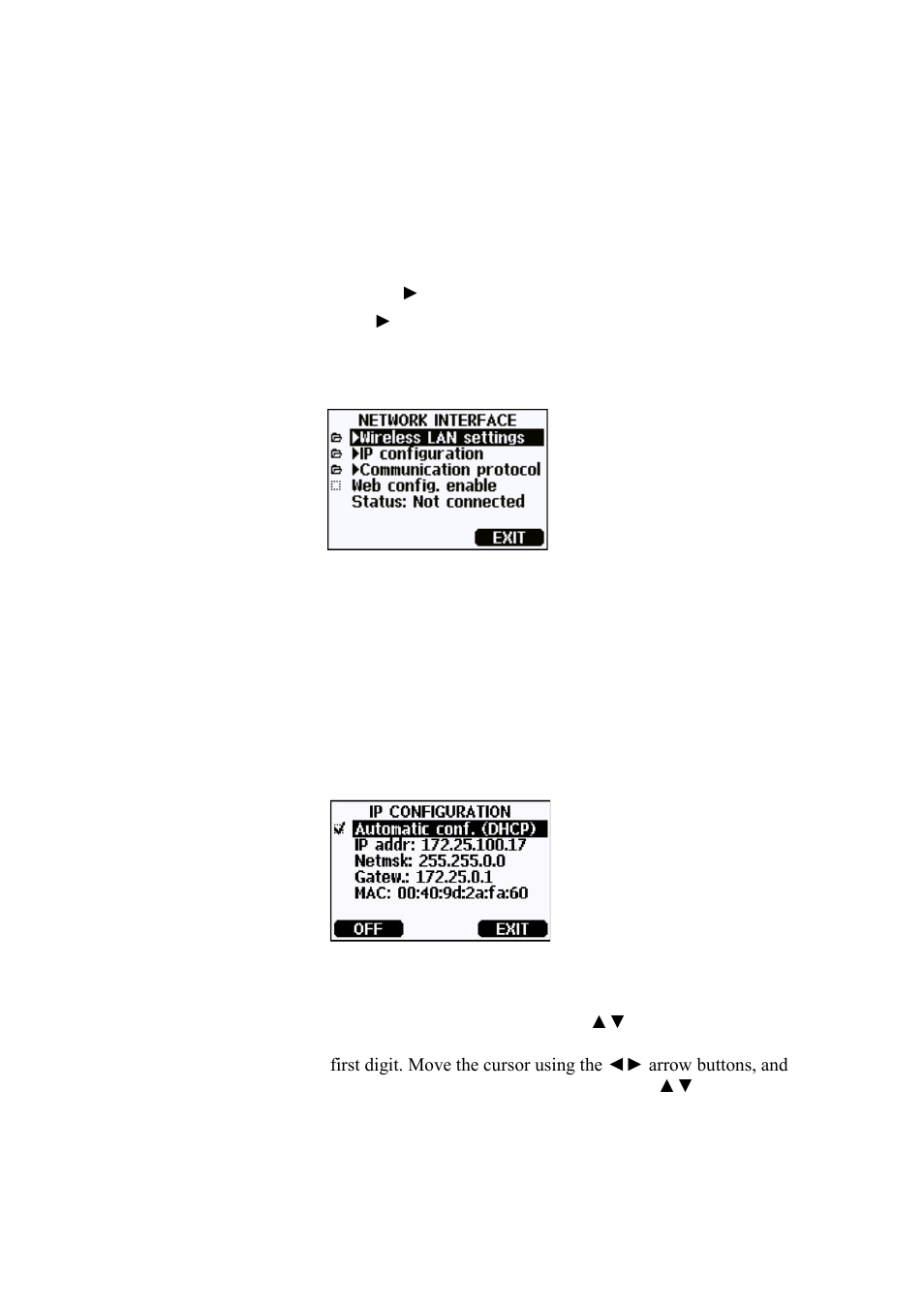 Using display/keypad, Figure 49, Network interface menu | Figure 50, Ip configuration menu | Vaisala MMT330 User Manual | Page 83 / 171