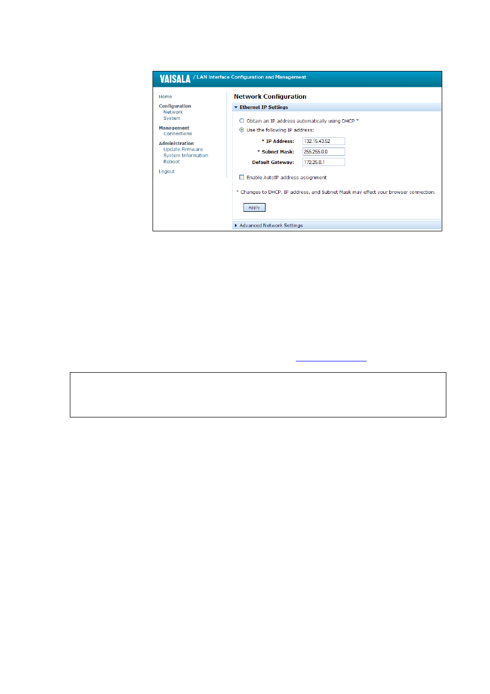 Terminal program settings, Opening a serial/usb connection, Figure 54 | Web configuration interface for lan, Terminal program settings on pa | Vaisala MMT330 User Manual | Page 89 / 171