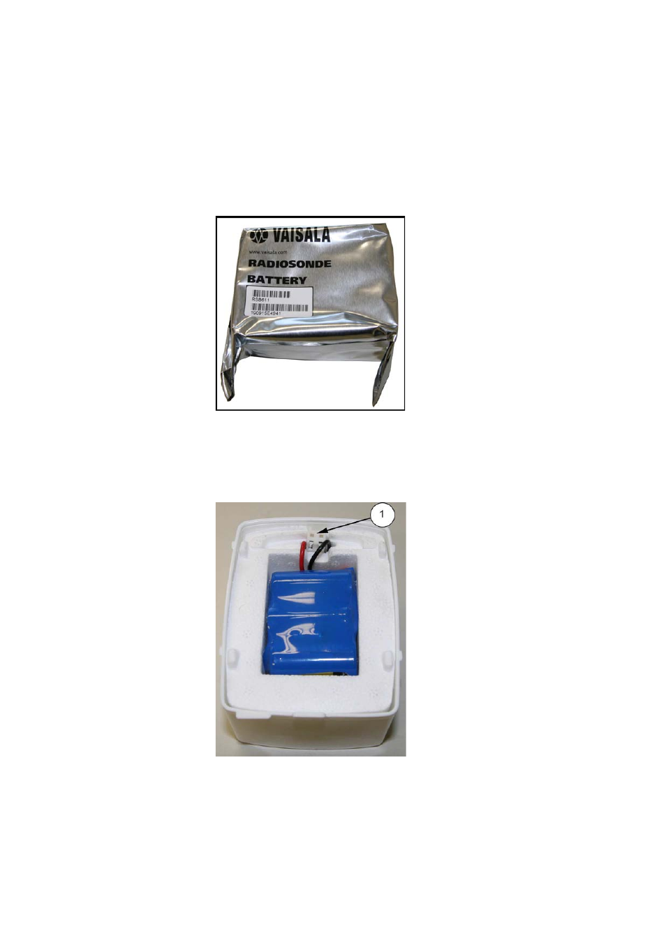 Connecting the battery, Figure 16, Battery package | Figure 17, Battery connector shown with rsb611 | Vaisala RS92-D User Manual | Page 28 / 46