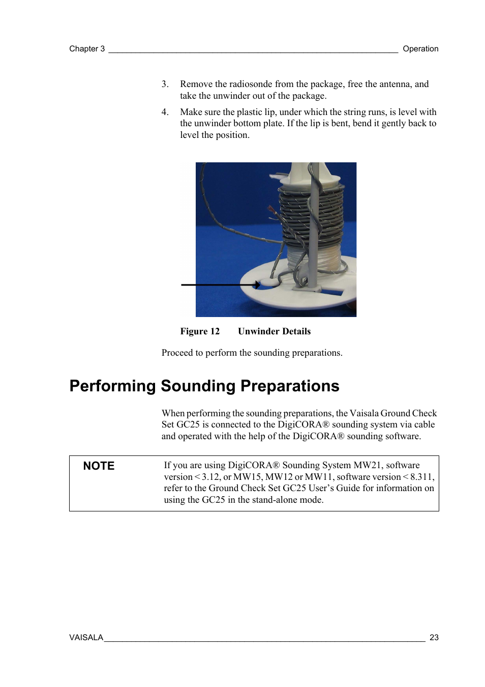 Performing sounding preparations, Figure 12, Unwinder details | Vaisala RS92-KL User Manual | Page 25 / 45