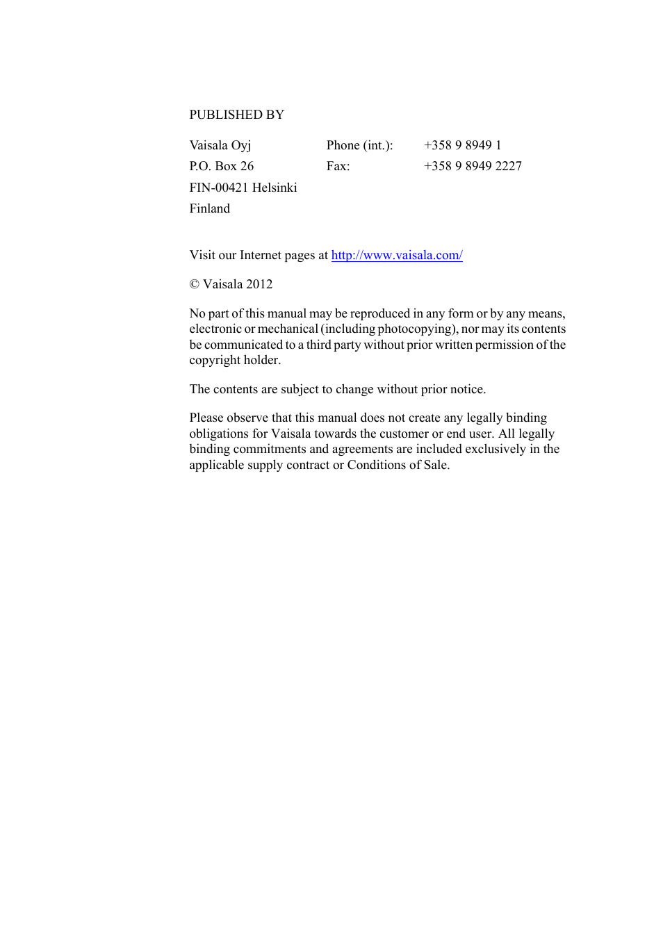 Vaisala RS92-SGP User Manual | Page 2 / 58