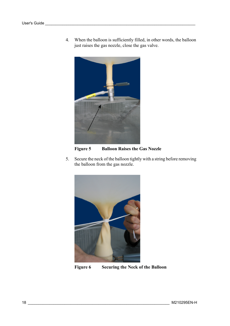 Figure 5, Balloon raises the gas nozzle, Figure 6 | Securing the neck of the balloon | Vaisala RS92-SGP User Manual | Page 20 / 58