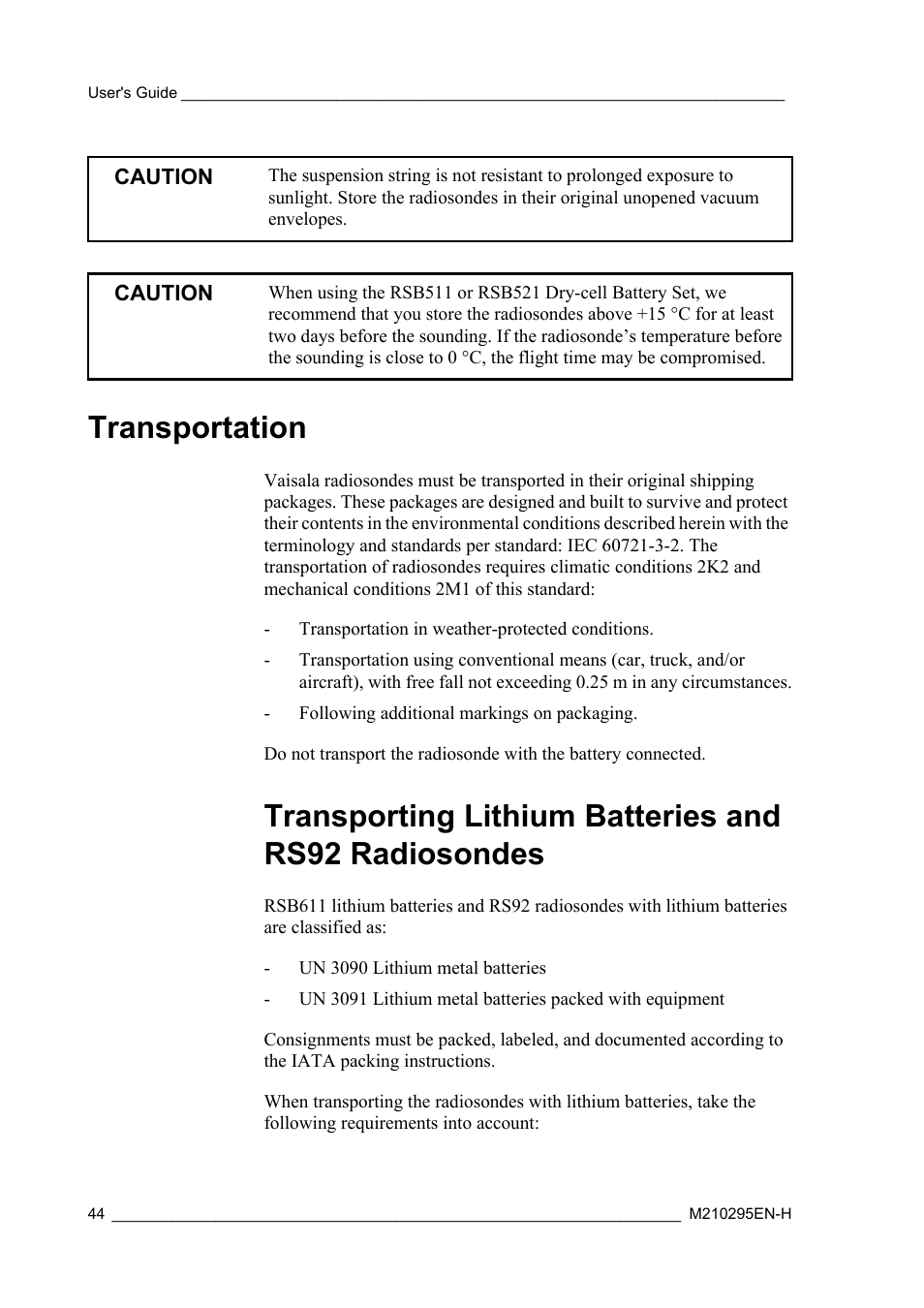 Transportation | Vaisala RS92-SGP User Manual | Page 46 / 58