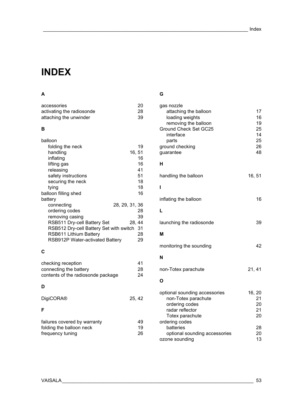 Index | Vaisala RS92-SGP User Manual | Page 55 / 58