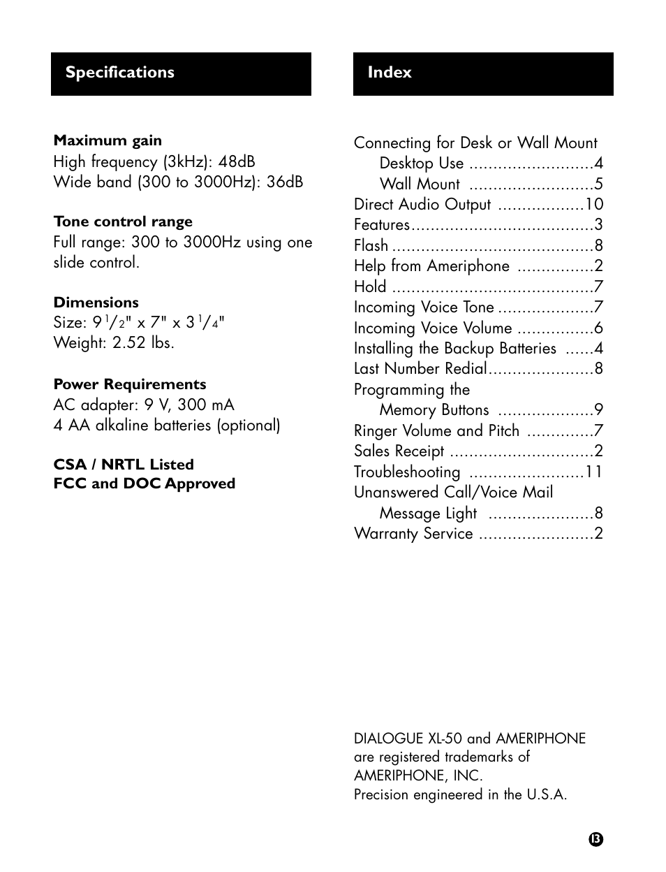 Ameriphone DIALOGUE XL 50 User Manual | Page 15 / 15