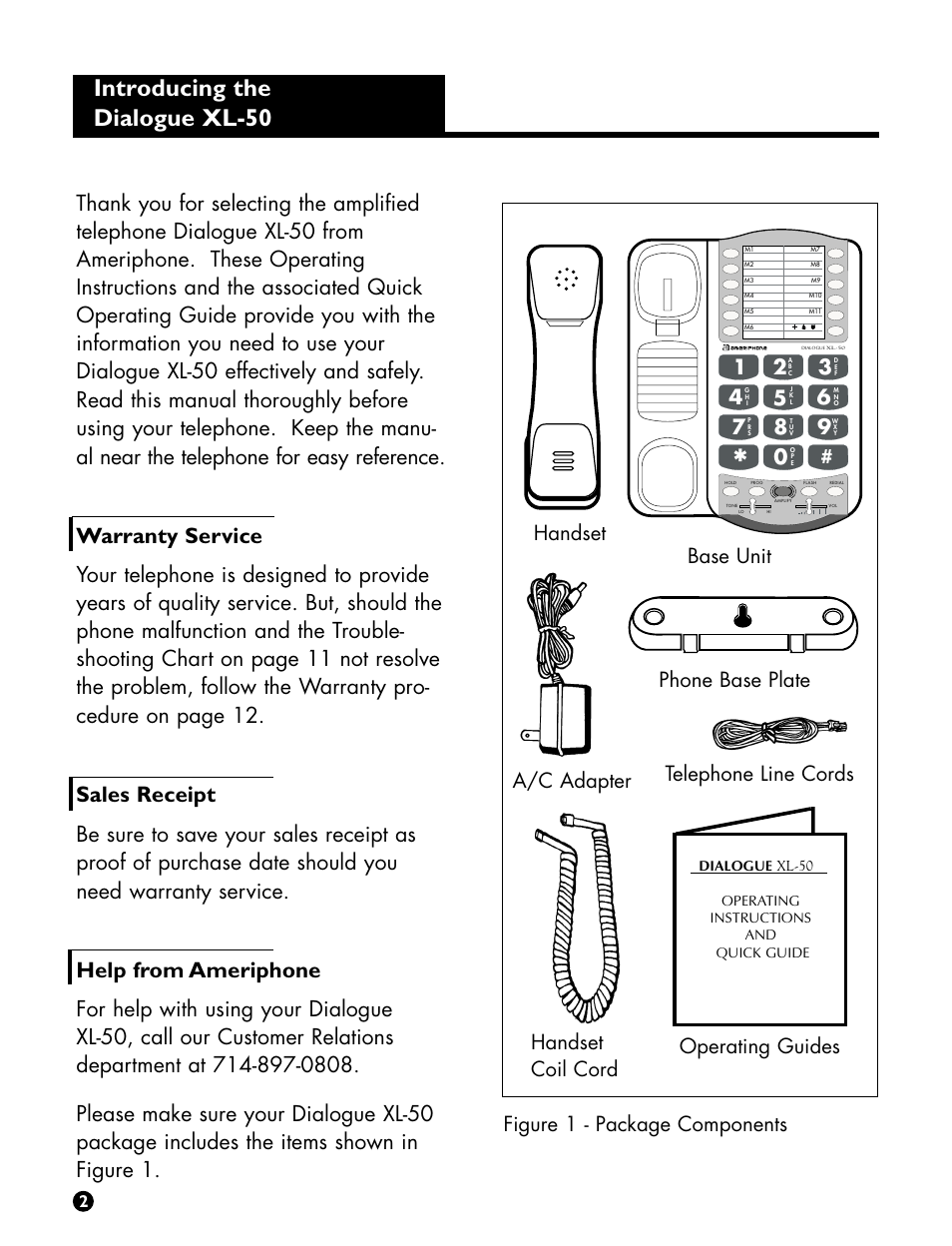 Introducing the dialogue xl-50, Warranty service, Sales receipt | Help from ameriphone | Ameriphone DIALOGUE XL 50 User Manual | Page 4 / 15