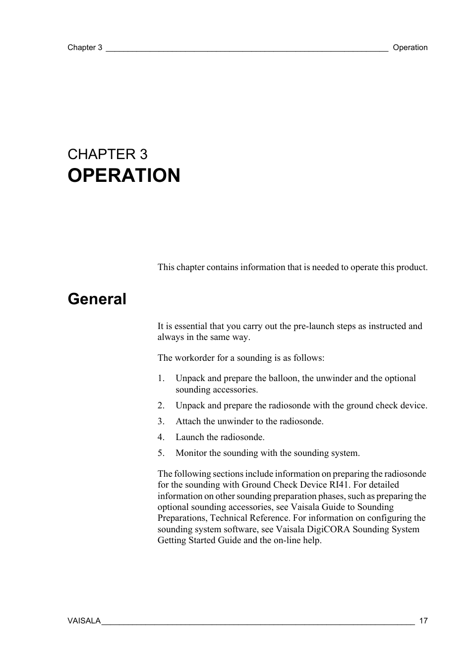 Chapter 3 operation, General, Chapter 3 | Operation | Vaisala RS41 User Manual | Page 19 / 44