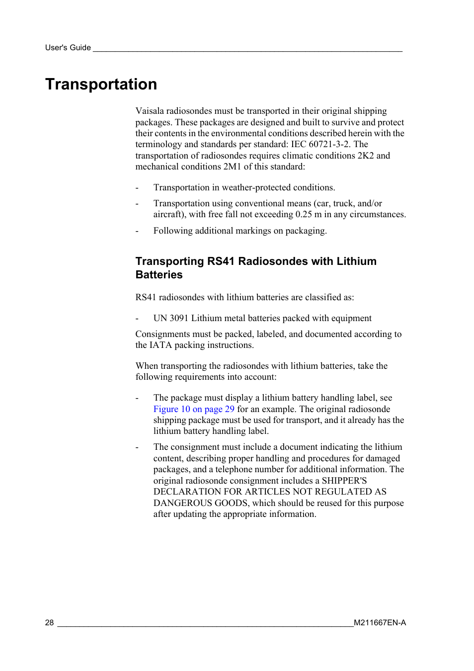 Transportation | Vaisala RS41 User Manual | Page 30 / 44