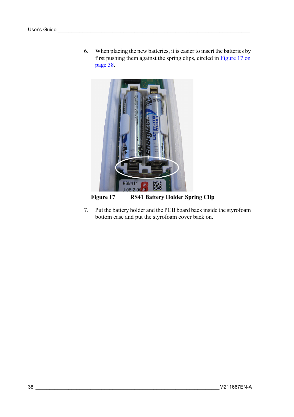 Figure 17, Rs41 battery holder spring clip | Vaisala RS41 User Manual | Page 40 / 44