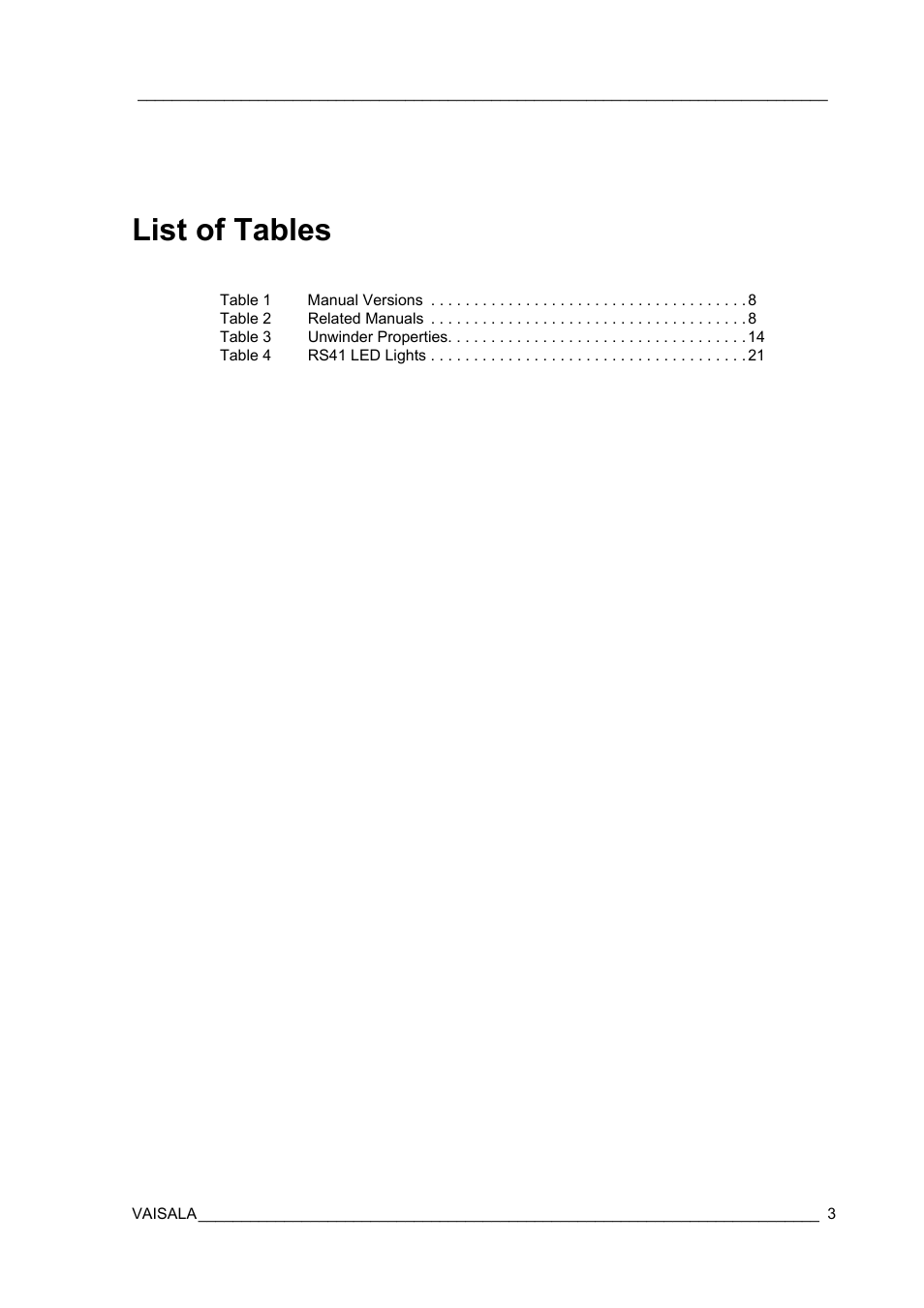 List of tables | Vaisala RS41 User Manual | Page 5 / 44