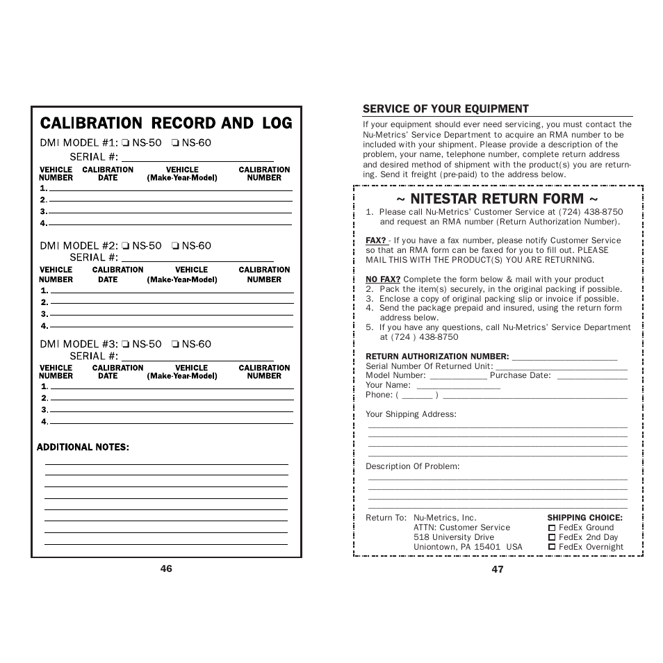 Nitestar return form | Vaisala TCI101 NiteStar User Manual | Page 25 / 26