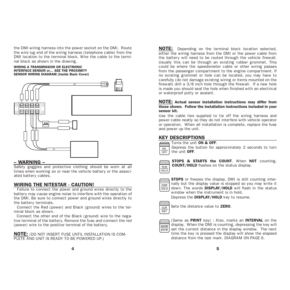 Warning, Wiring the nitestar - caution, Key descriptions | Vaisala TCI101 NiteStar User Manual | Page 4 / 26