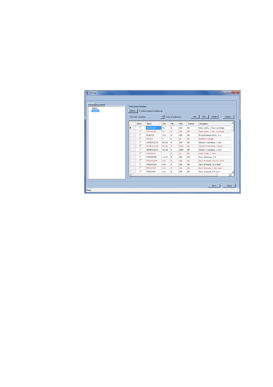 General settings – variables | Vaisala Observation Display User Manual | Page 37 / 50