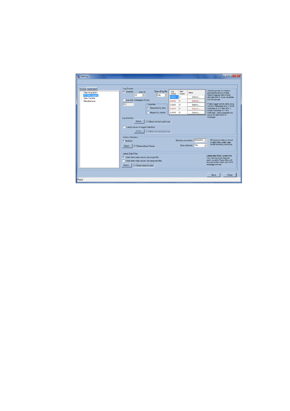 Application settings – data logging | Vaisala Observation Display User Manual | Page 40 / 50