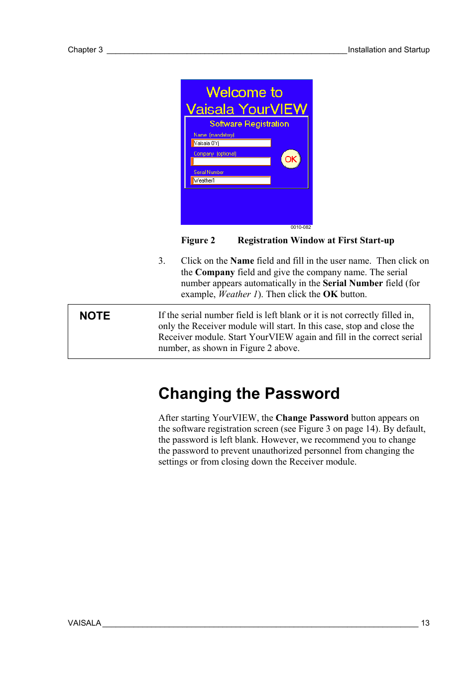 Changing the password | Vaisala Real-time Display Software YOURVIEW User Manual | Page 15 / 41