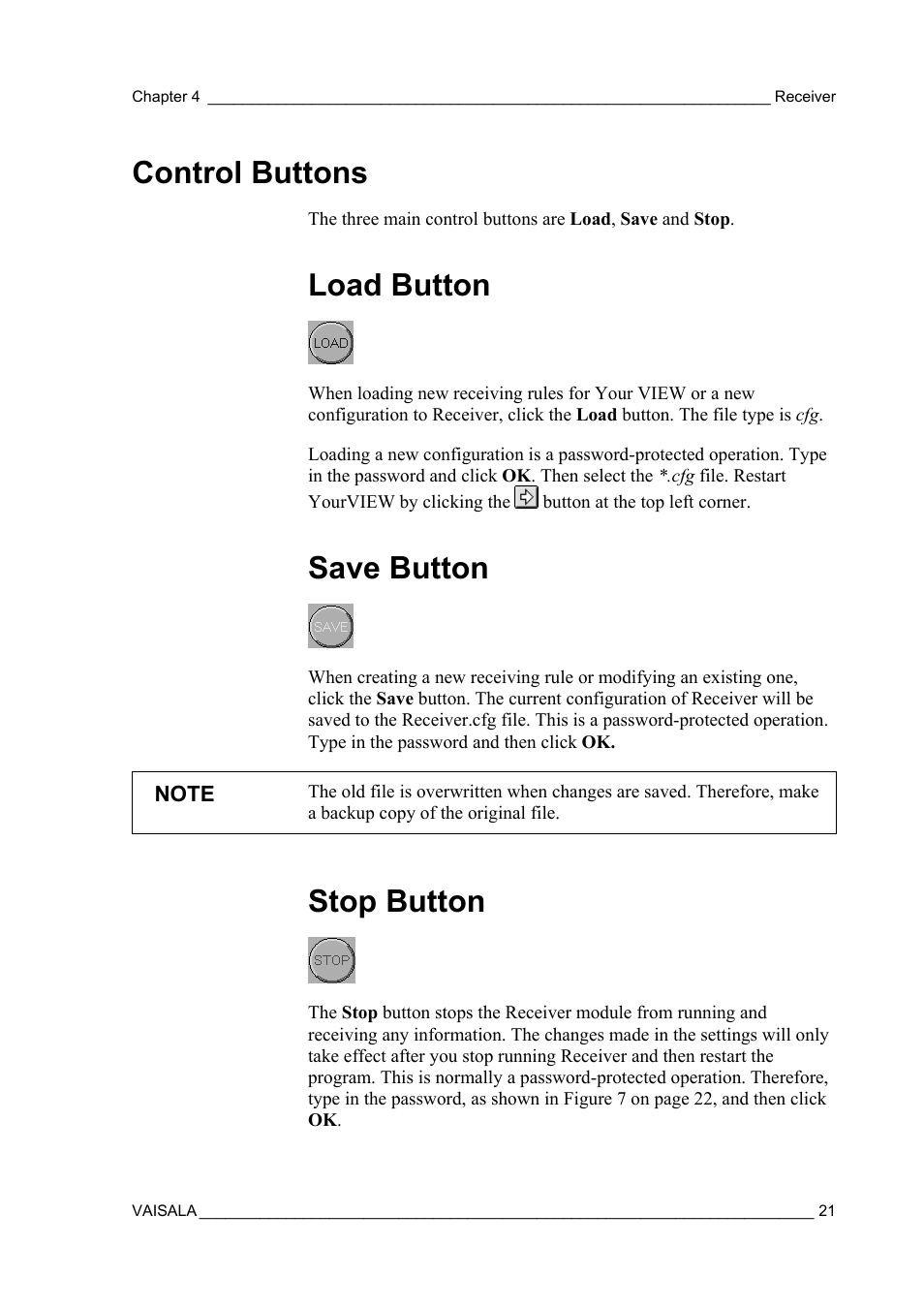 Control buttons, Load button, Save button | Stop button | Vaisala Real-time Display Software YOURVIEW User Manual | Page 23 / 41