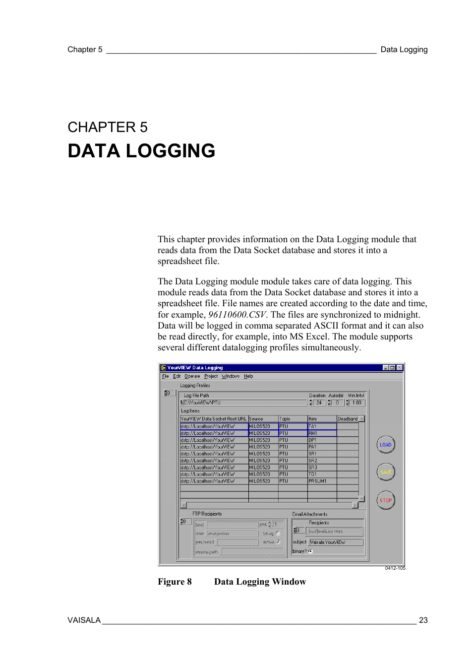 Data logging, Chapter 5 | Vaisala Real-time Display Software YOURVIEW User Manual | Page 25 / 41