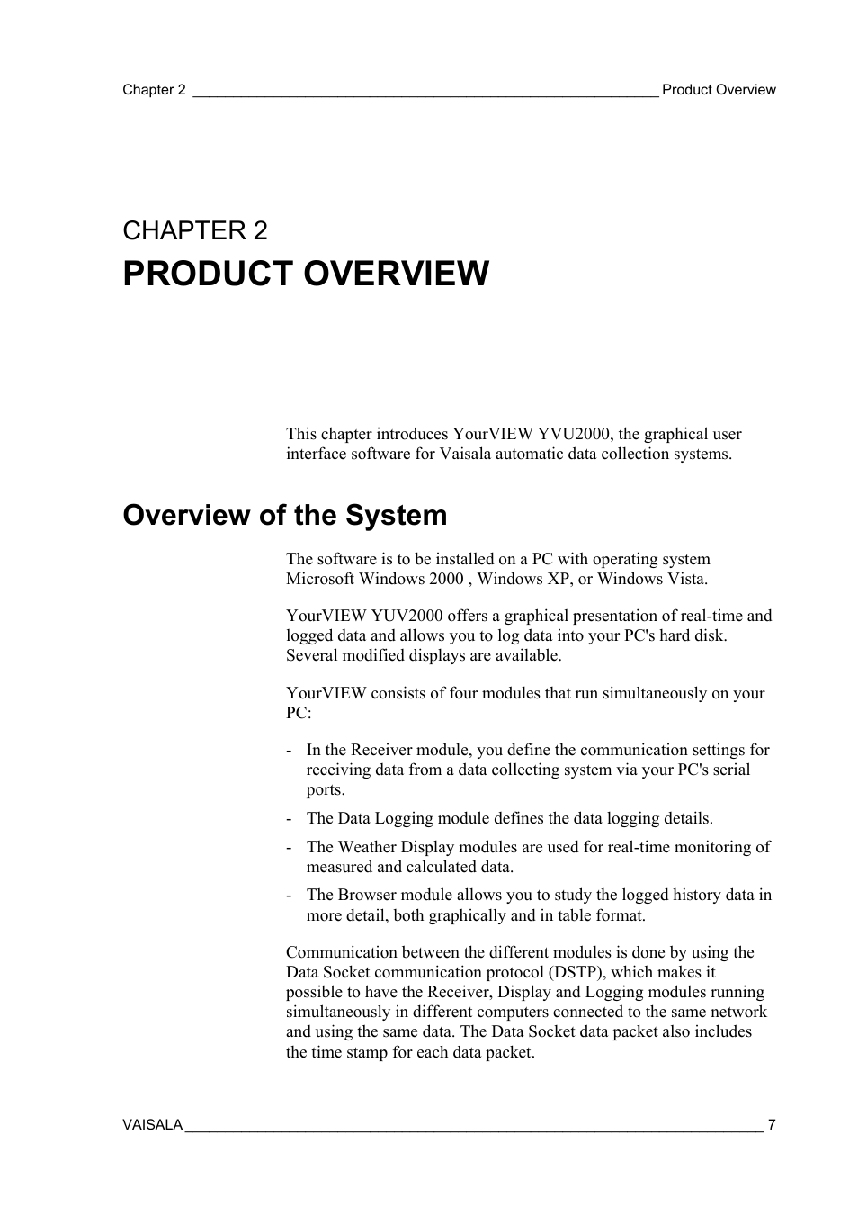 Product overview, Overview of the system, Chapter 2 | Vaisala Real-time Display Software YOURVIEW User Manual | Page 9 / 41
