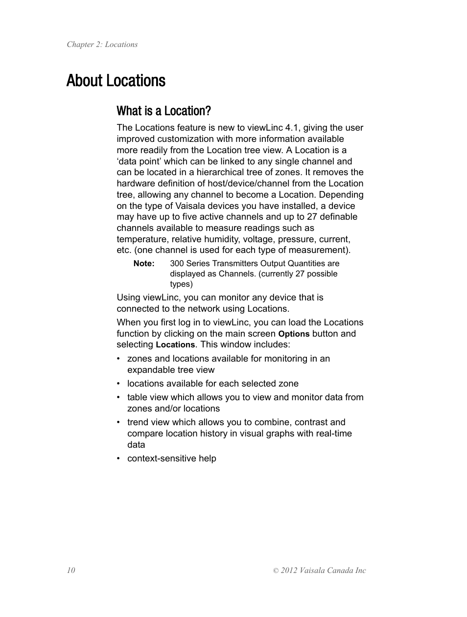 About locations, What is a location | Vaisala viewLinc 4.1 User Manual | Page 14 / 60