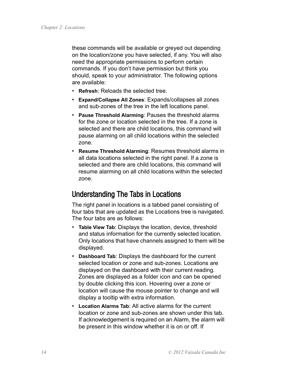 Understanding the tabs in locations | Vaisala viewLinc 4.1 User Manual | Page 18 / 60
