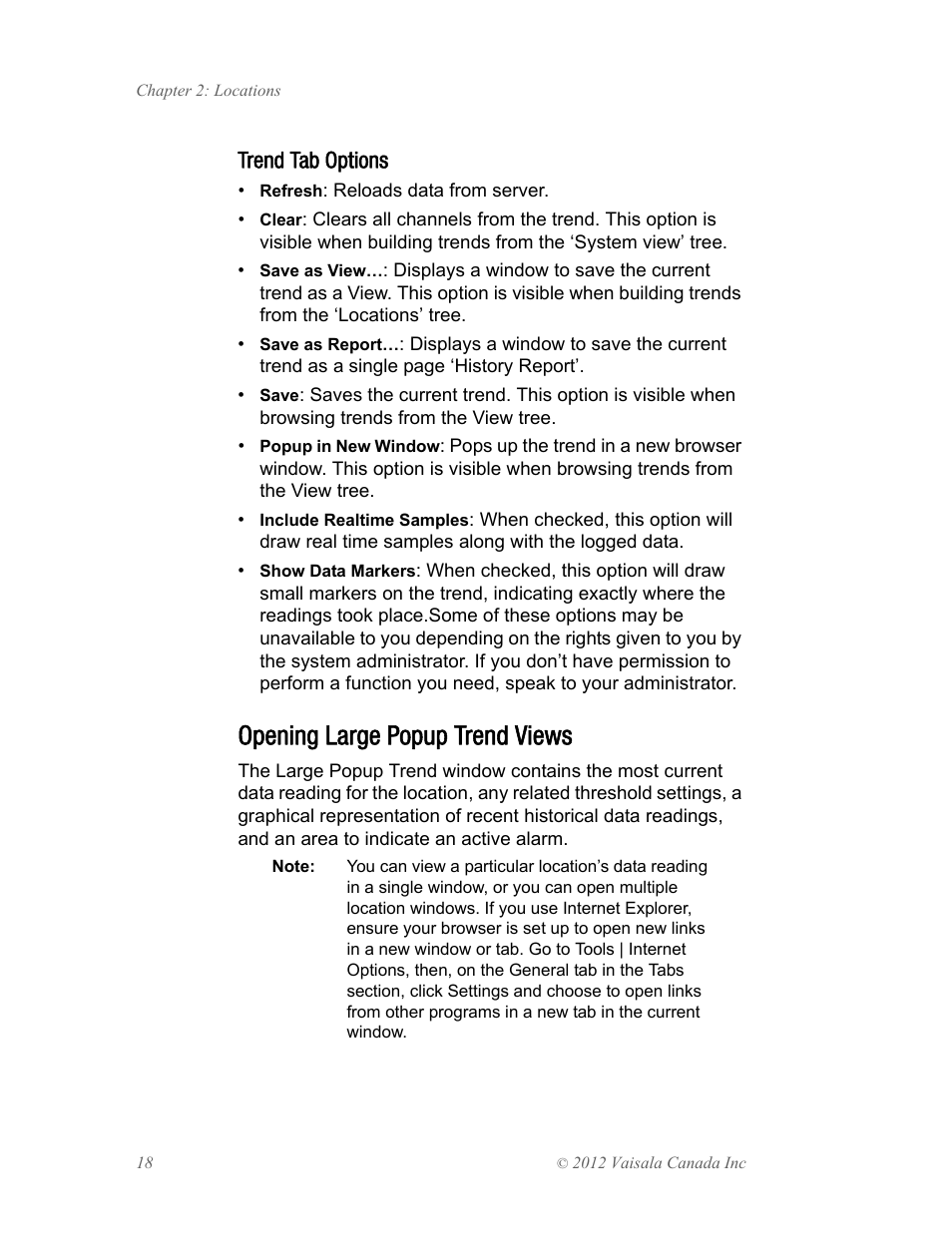 Opening large popup trend views, Trend tab options | Vaisala viewLinc 4.1 User Manual | Page 22 / 60