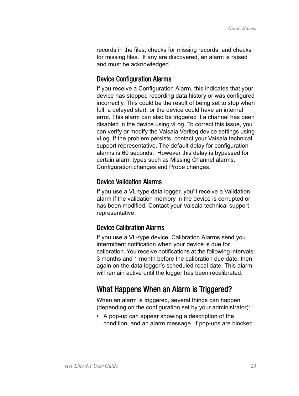 What happens when an alarm is triggered | Vaisala viewLinc 4.1 User Manual | Page 29 / 60