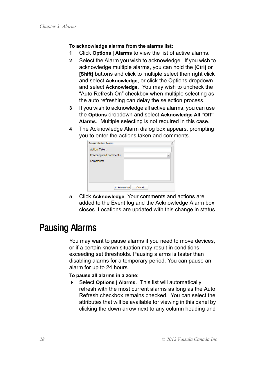 Pausing alarms | Vaisala viewLinc 4.1 User Manual | Page 32 / 60