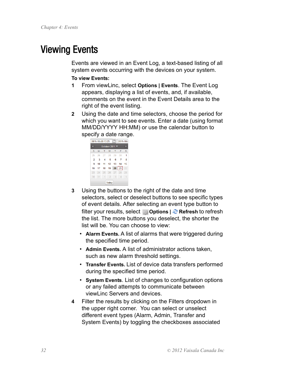 Viewing events | Vaisala viewLinc 4.1 User Manual | Page 36 / 60