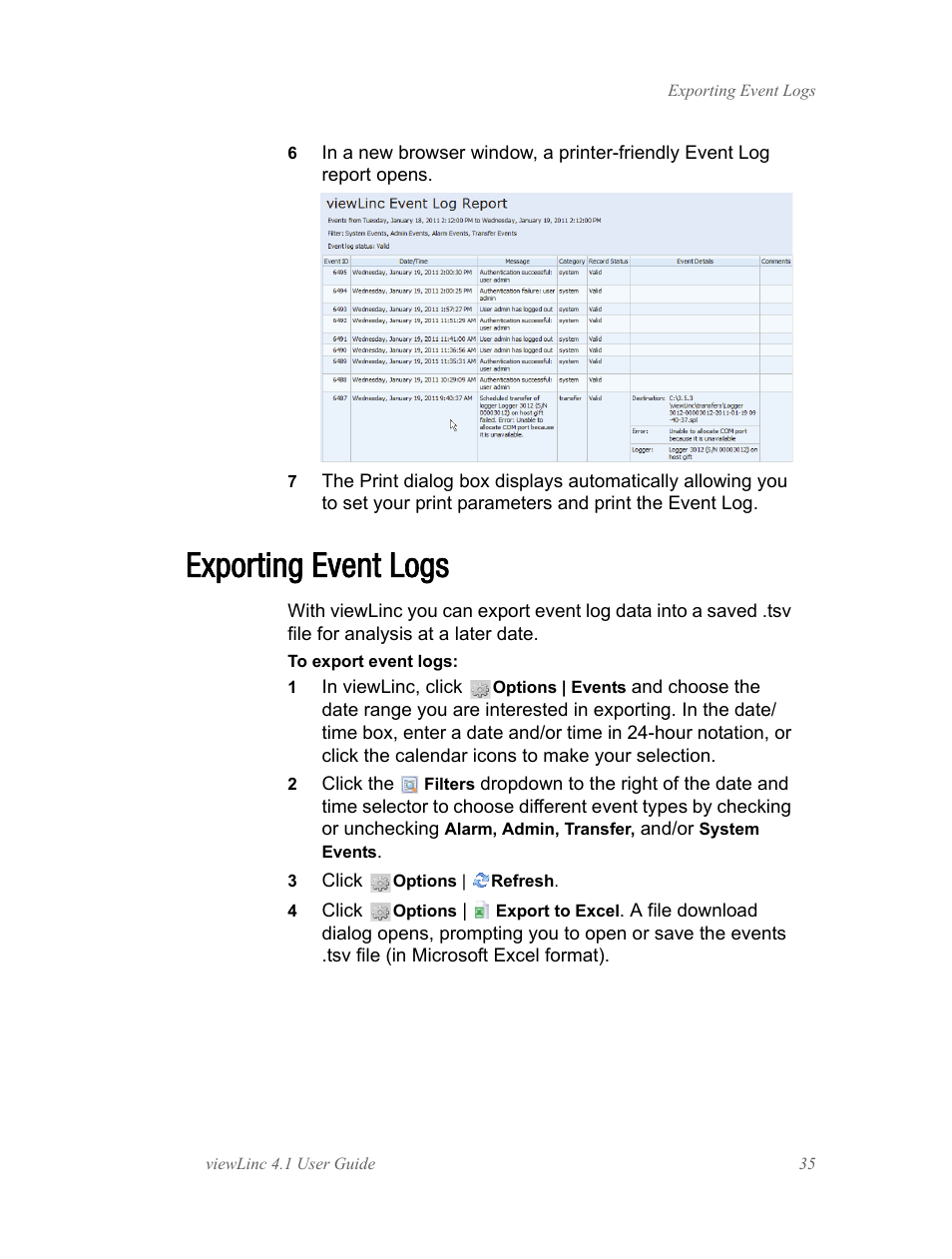 Exporting event logs | Vaisala viewLinc 4.1 User Manual | Page 39 / 60