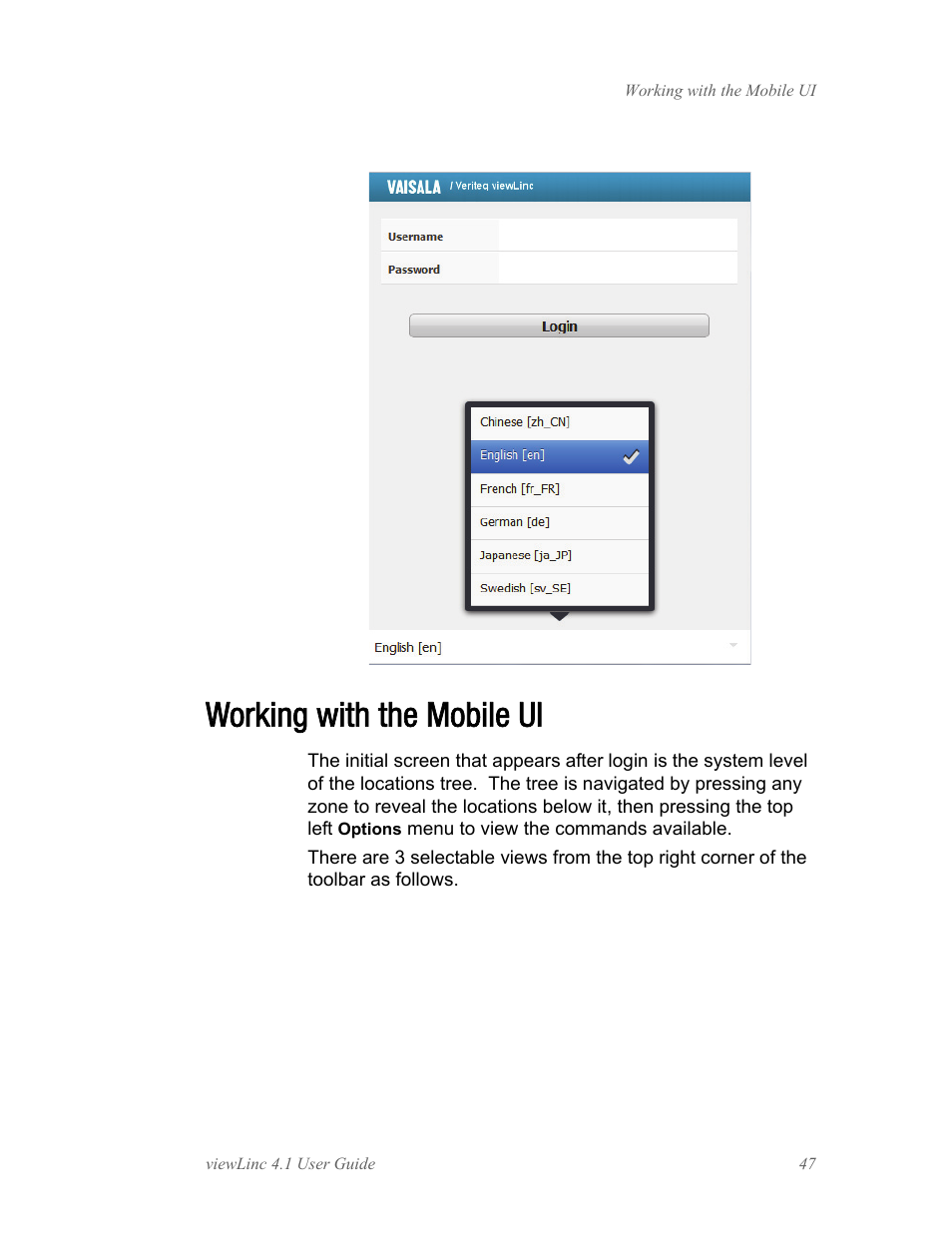 Working with the mobile ui | Vaisala viewLinc 4.1 User Manual | Page 51 / 60