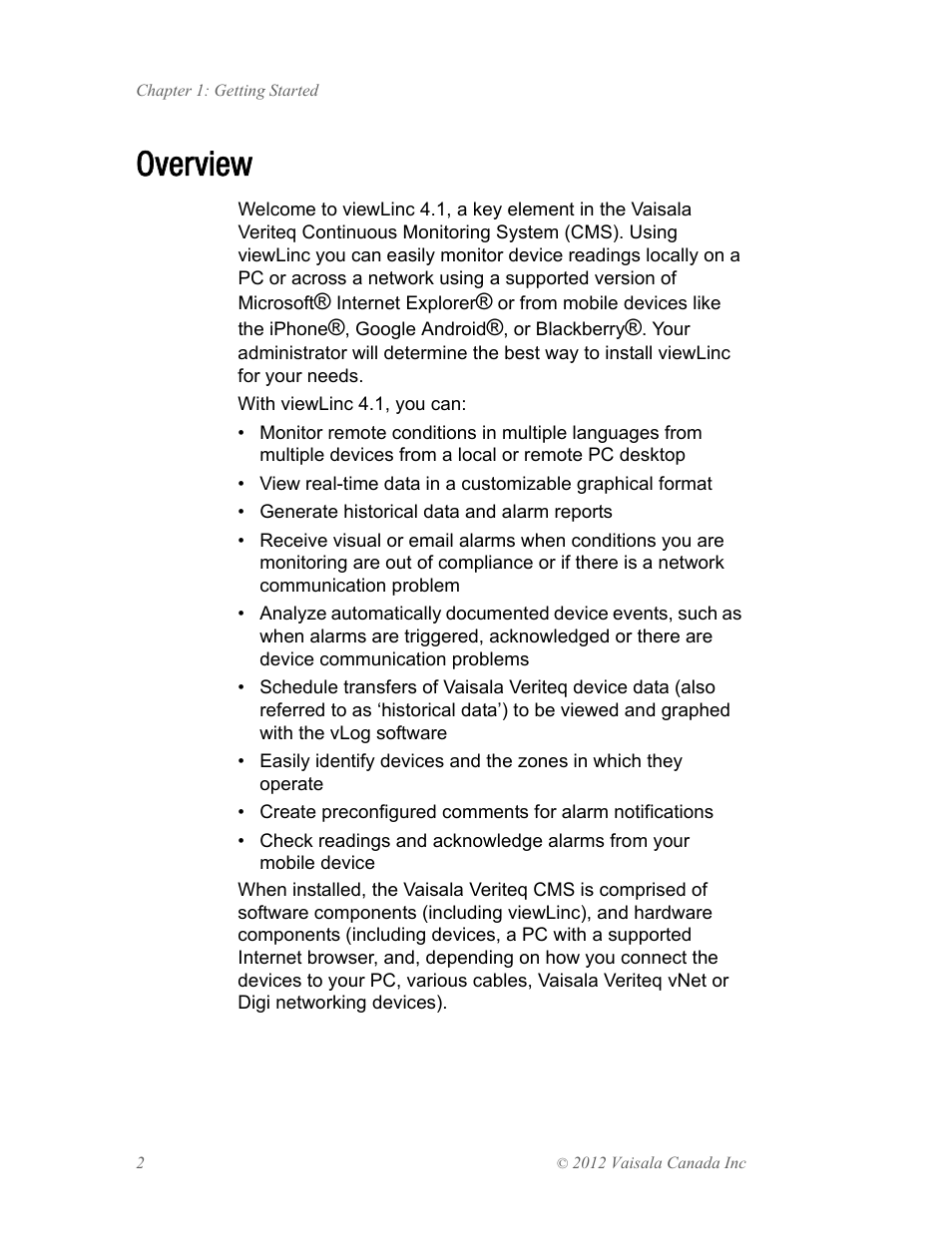 Overview, Overview of the v | Vaisala viewLinc 4.1 User Manual | Page 6 / 60
