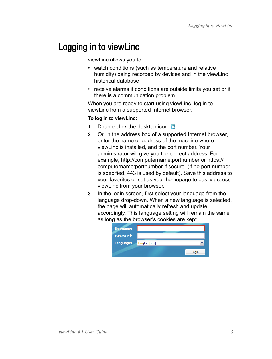 Logging in to viewlinc, Logging in to viewlinc fr | Vaisala viewLinc 4.1 User Manual | Page 7 / 60