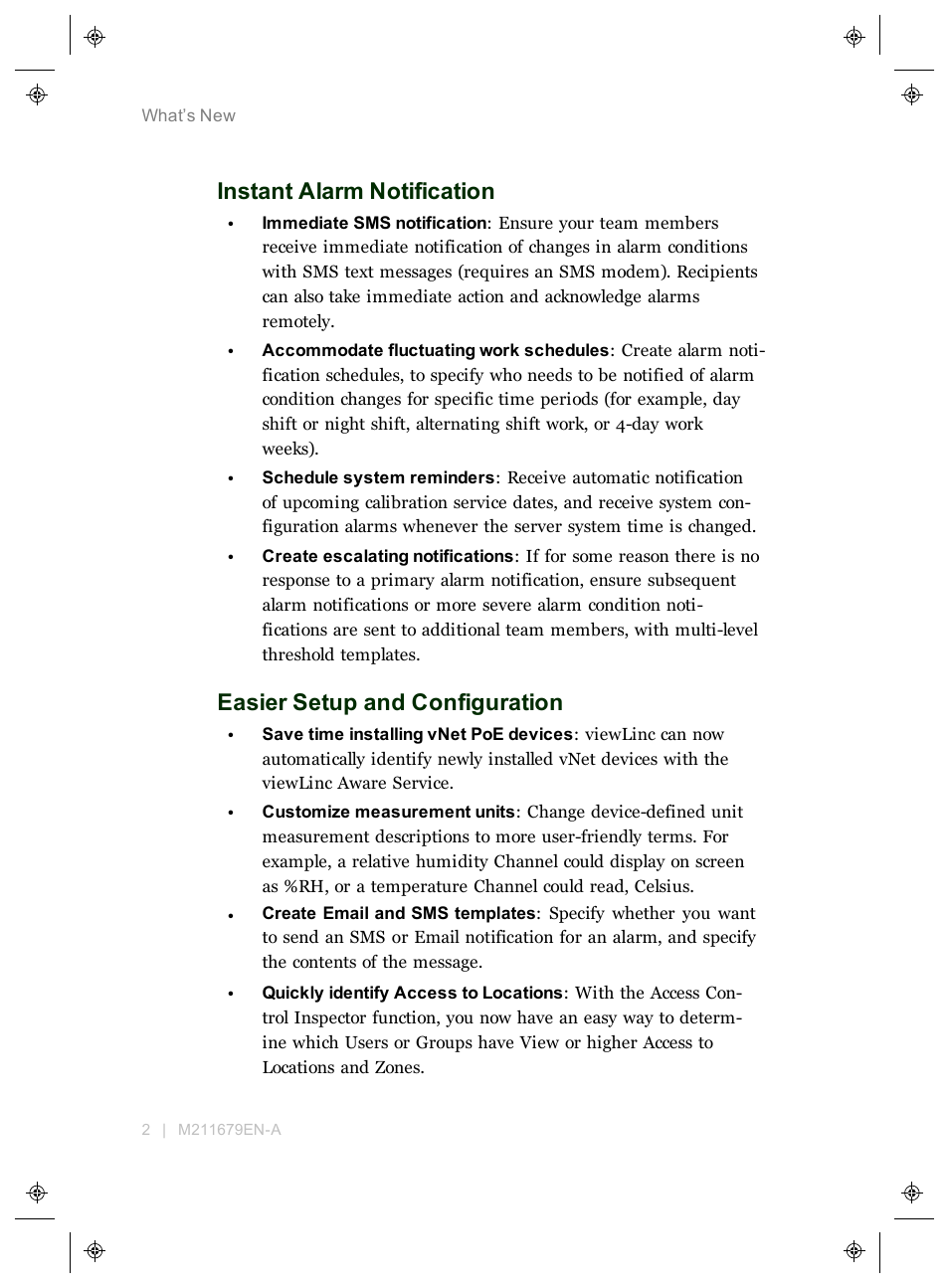 Instant alarm notification, Easier setup and configuration | Vaisala viewLinc 4.3 User Manual | Page 10 / 206