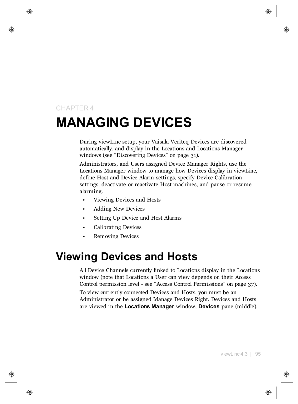 Managing devices, Viewing devices and hosts, Chapter 4 | Managing, Devices | Vaisala viewLinc 4.3 User Manual | Page 103 / 206