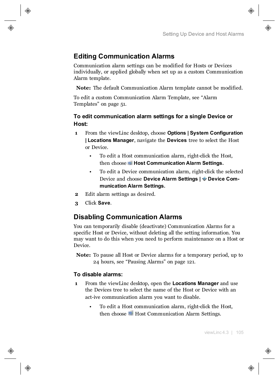 Editing communication alarms, Disabling communication alarms | Vaisala viewLinc 4.3 User Manual | Page 113 / 206