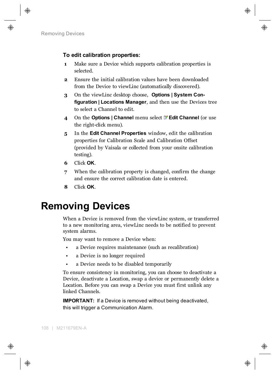 Removing devices | Vaisala viewLinc 4.3 User Manual | Page 116 / 206