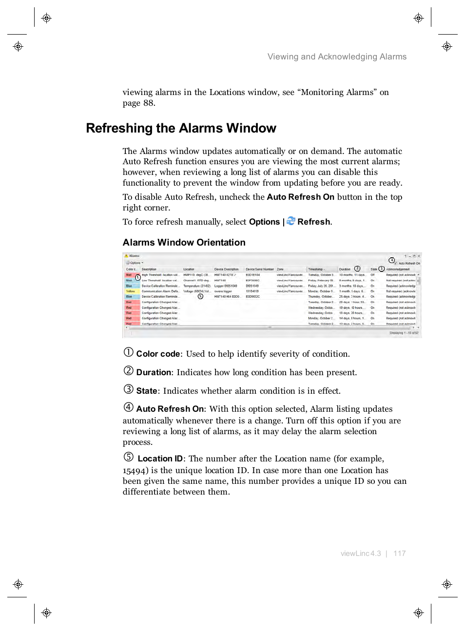 Refreshing the alarms window | Vaisala viewLinc 4.3 User Manual | Page 125 / 206