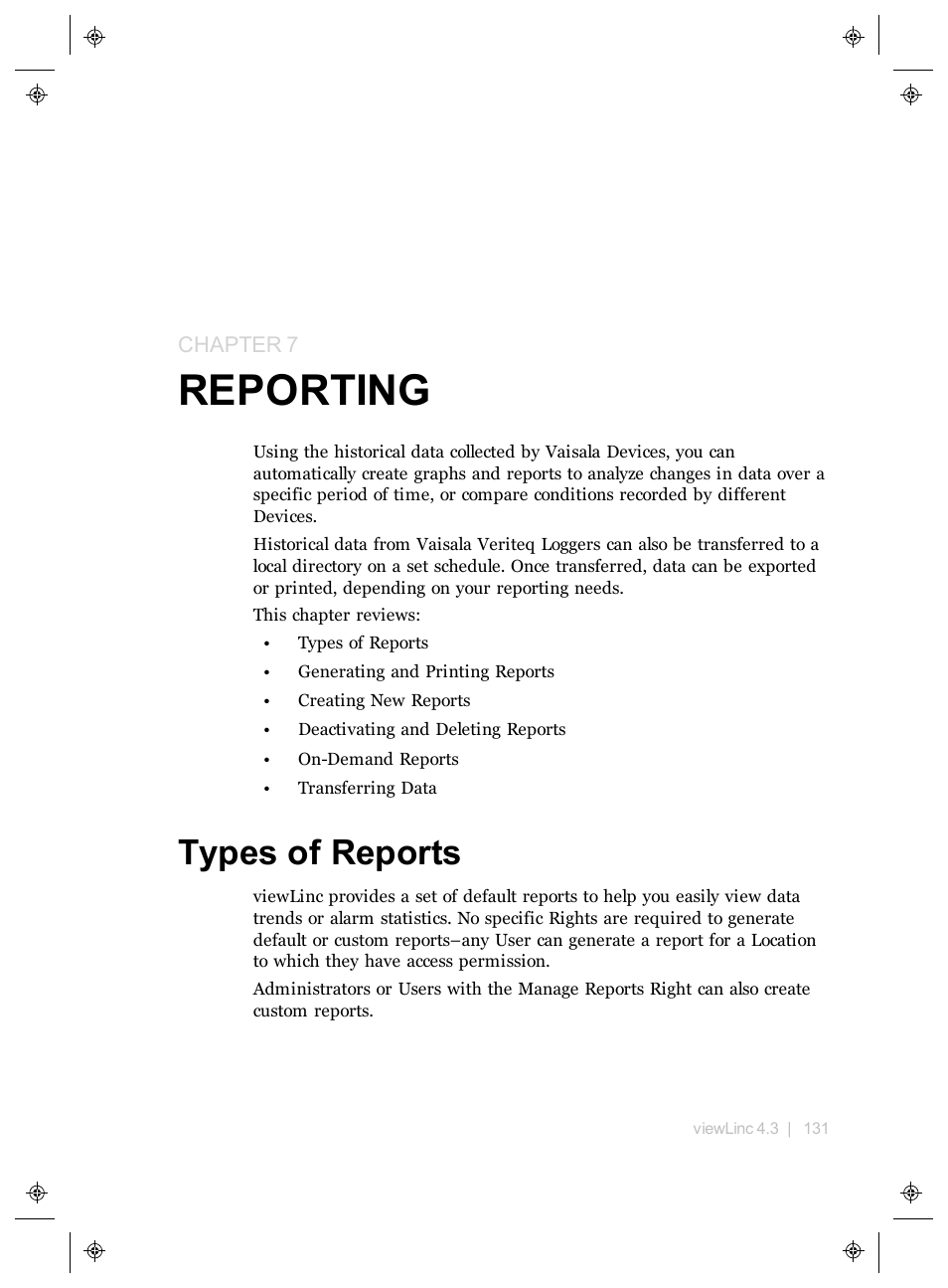 Reporting, Types of reports, Chapter 7 | Generate complete system reports, Easily review your overall sys, Assigning ownership | Vaisala viewLinc 4.3 User Manual | Page 139 / 206