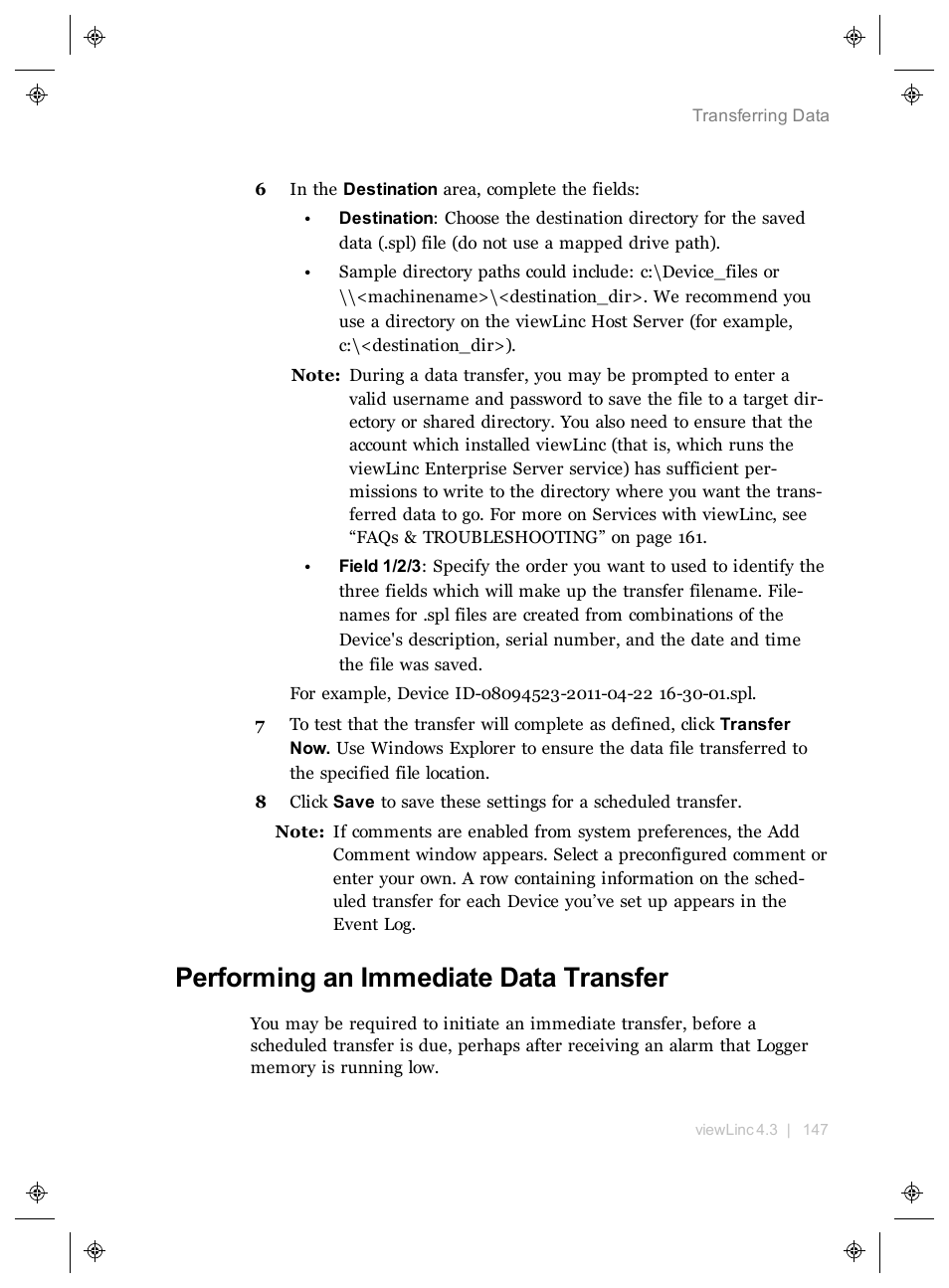 Performing an immediate data transfer | Vaisala viewLinc 4.3 User Manual | Page 155 / 206