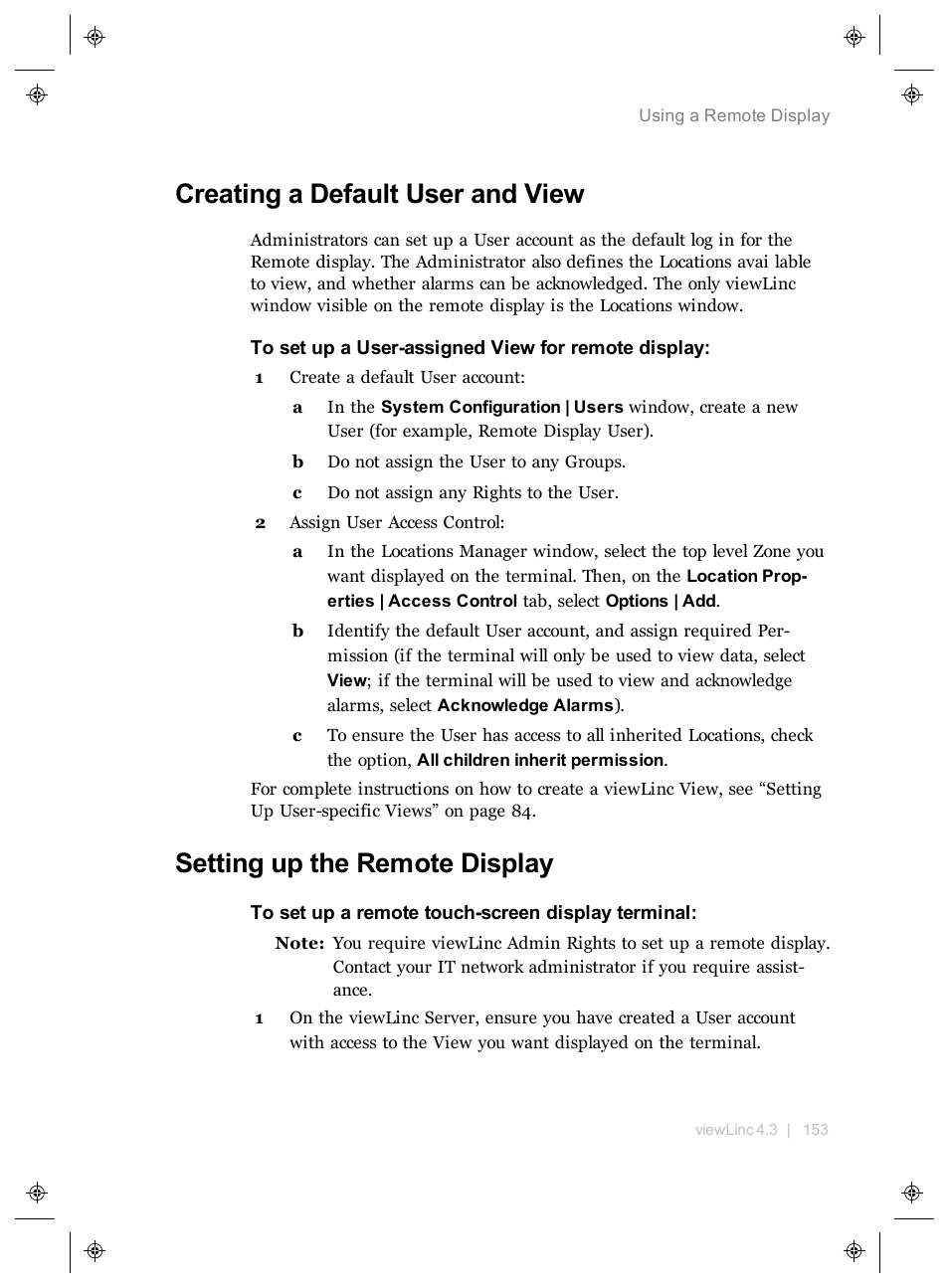 Creating a default user and view, Setting up the remote display | Vaisala viewLinc 4.3 User Manual | Page 161 / 206