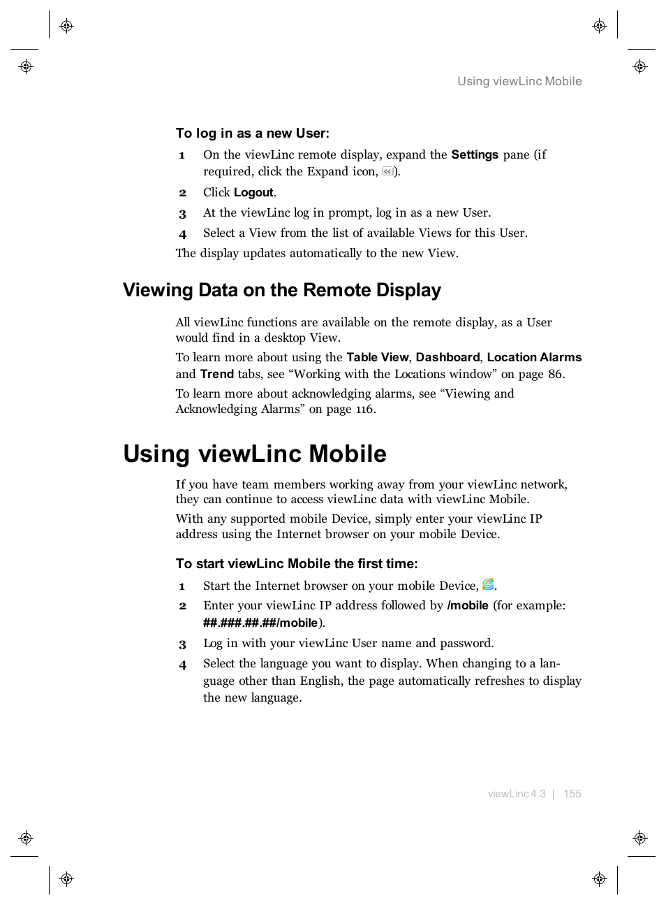Viewing data on the remote display, Using viewlinc mobile | Vaisala viewLinc 4.3 User Manual | Page 163 / 206