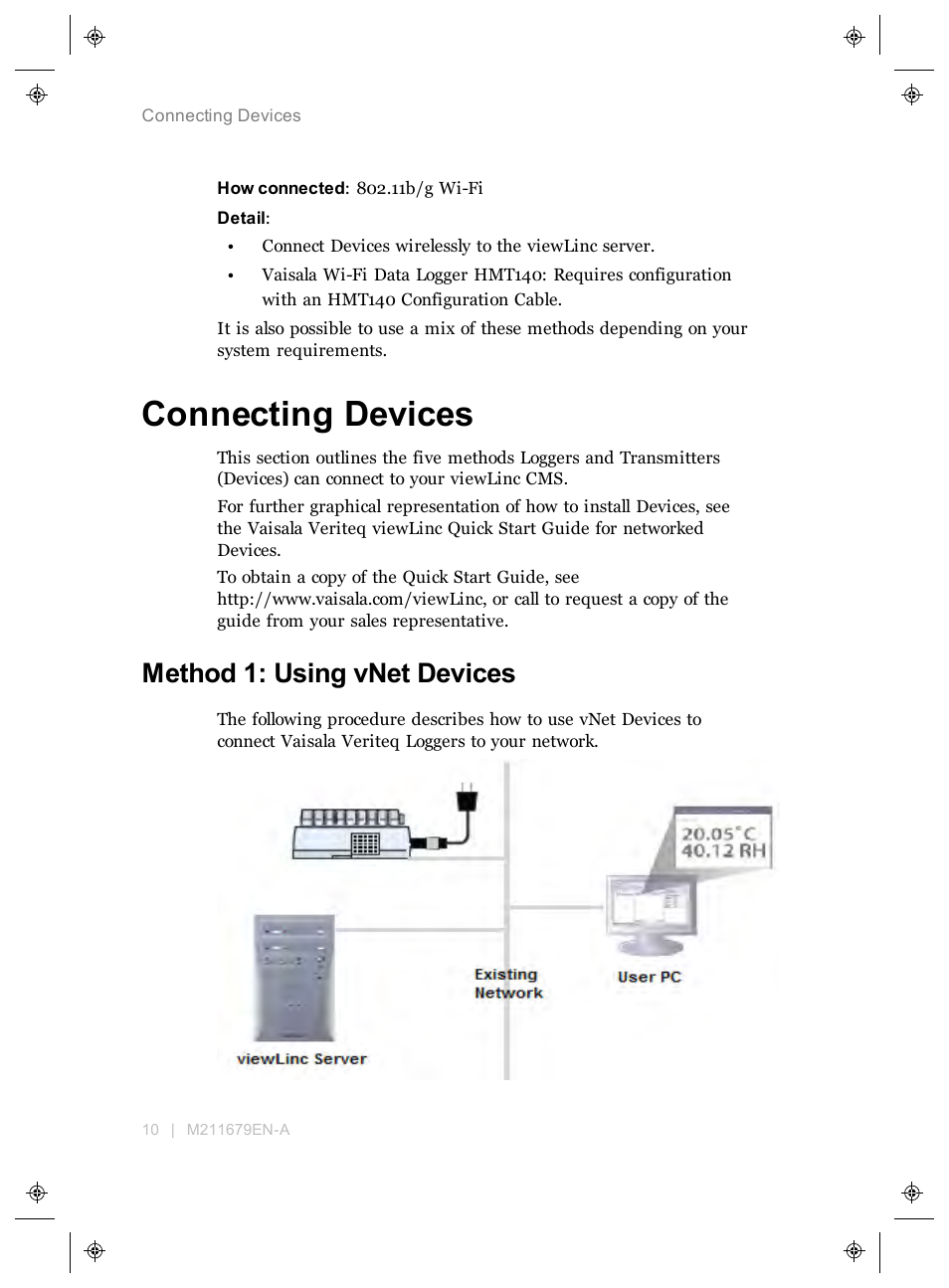 Connecting devices, Method 1: using vnet devices | Vaisala viewLinc 4.3 User Manual | Page 18 / 206