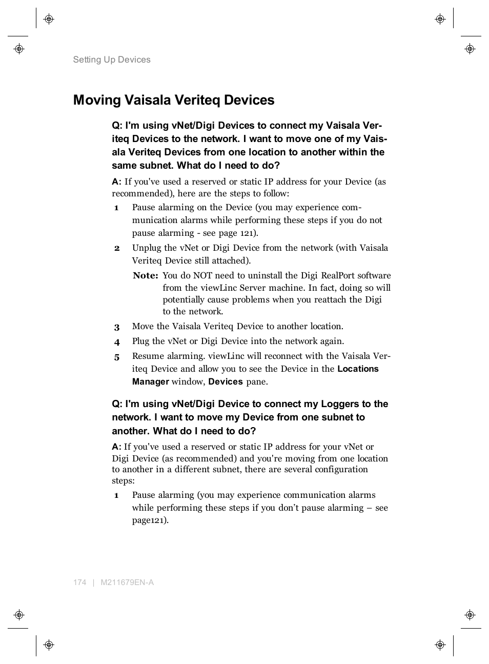 Moving vaisala veriteq devices | Vaisala viewLinc 4.3 User Manual | Page 182 / 206