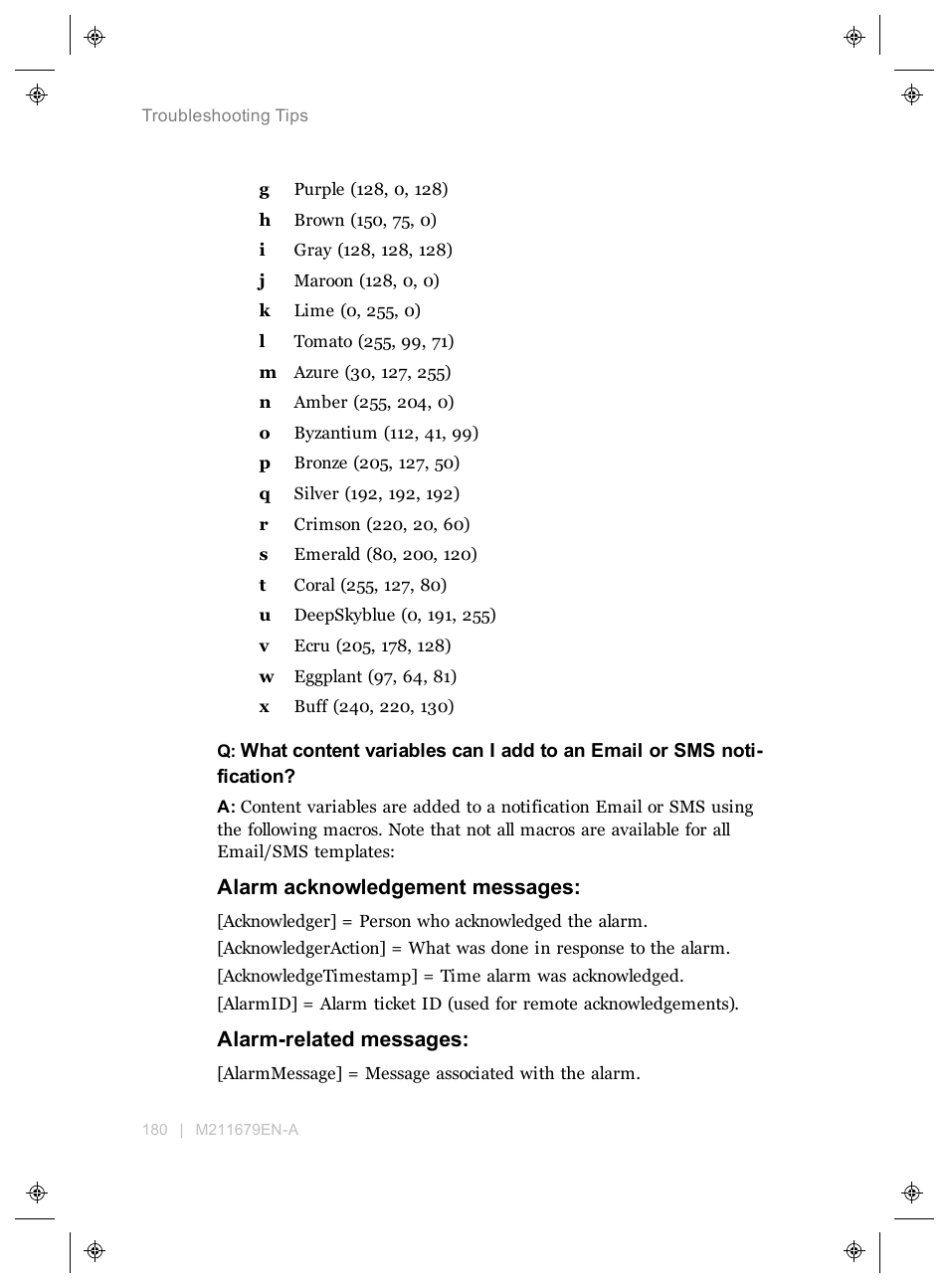 Alarm acknowledgement messages, Alarm-related messages | Vaisala viewLinc 4.3 User Manual | Page 188 / 206