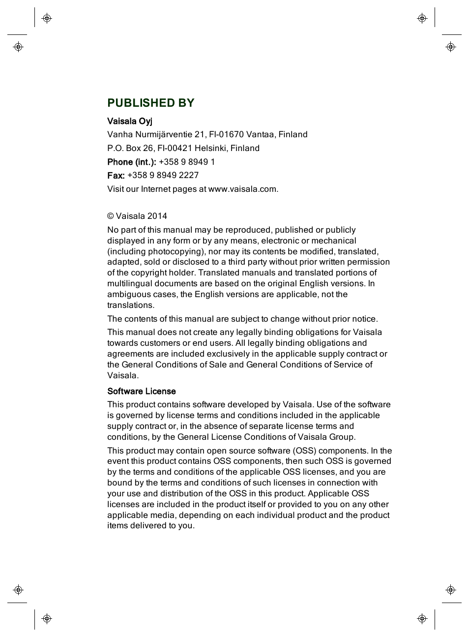 Copyright, Published by | Vaisala viewLinc 4.3 User Manual | Page 2 / 206
