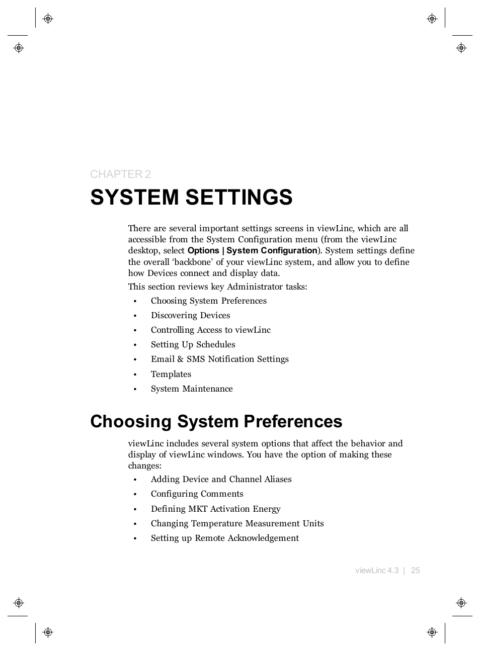 System settings, Choosing system preferences, Chapter 2 | System, Settings | Vaisala viewLinc 4.3 User Manual | Page 33 / 206