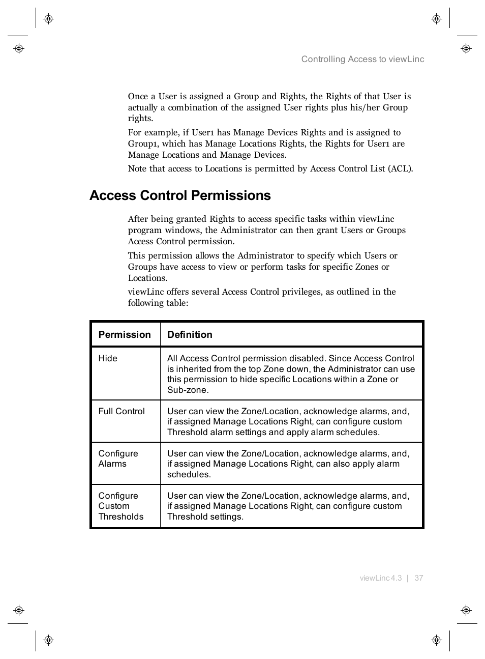 Access control permissions, Quickly identify access to locations, With the access con | Vaisala viewLinc 4.3 User Manual | Page 45 / 206
