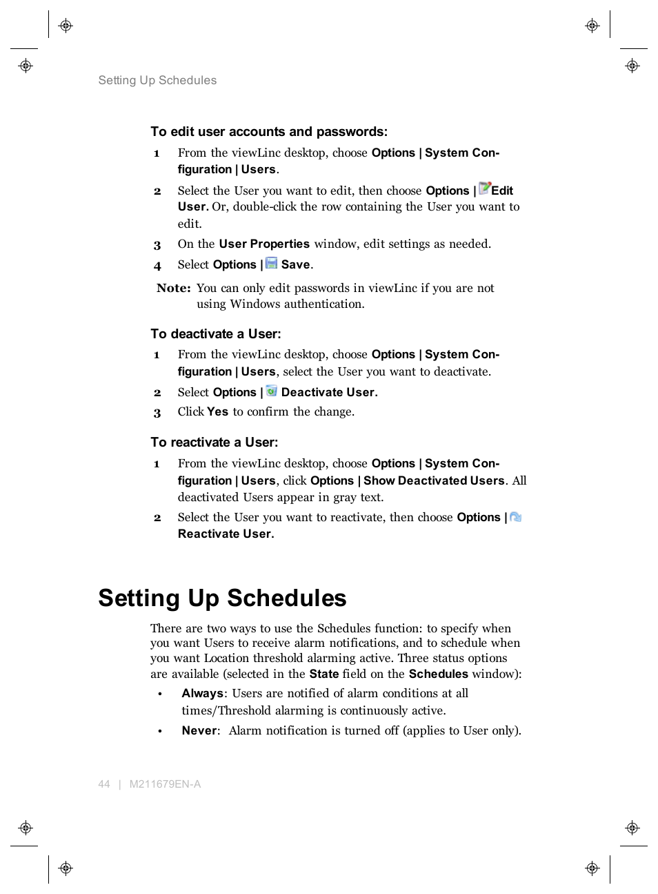 Setting up schedules, Accommodate fluctuating work schedules, Create alarm noti | Vaisala viewLinc 4.3 User Manual | Page 52 / 206