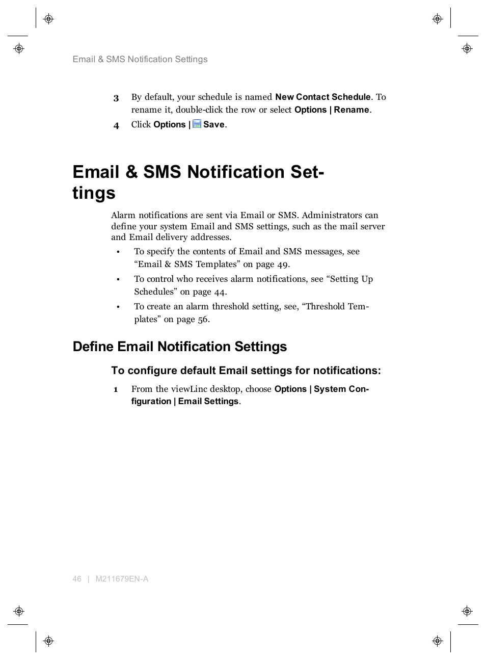 Email & sms notification settings, Define email notification settings, Sms text messages | Email & sms notification set- tings | Vaisala viewLinc 4.3 User Manual | Page 54 / 206